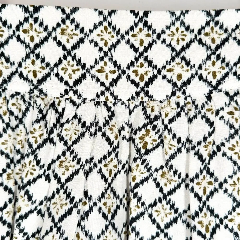 Ann Taylor Skirt Sz 0 Mini Linen Blend Geometric Mixed Prints White Black Olive - Picture 2 of 8